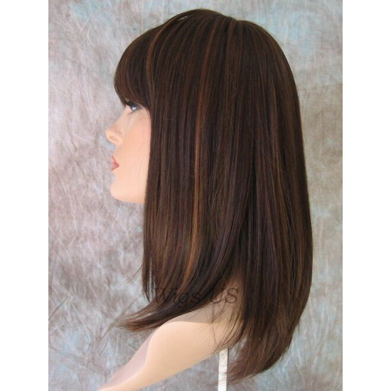 MISSY | Medium Wig Dark Brown Strawberry Straight Page Style Bangs HEAT OK 