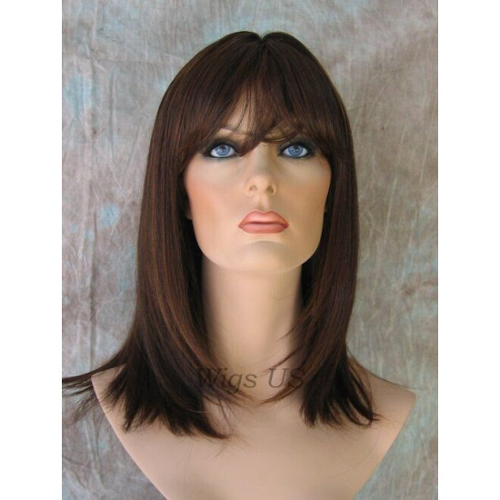 MISSY | Medium Wig Dark Brown Strawberry Straight Page Style Bangs HEAT OK 