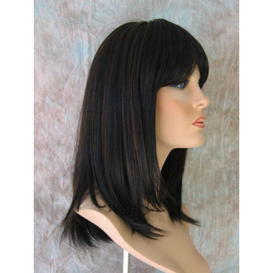 MISSY | Black Auburn Mix Medium Wig HEAT OK Straight Long Bob Bangs Wigs