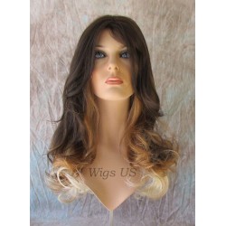 ELLA | Medium Brown Mix Lighter Wig Gentle Curl at End Center Skin Part