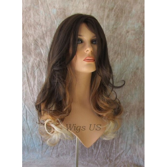 ELLA | Medium Brown Mix Lighter Wig Gentle Curl at End Center Skin Part