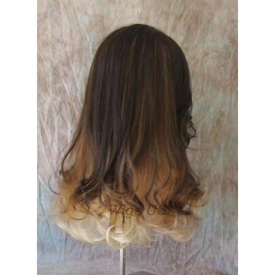 ELLA | Medium Brown Mix Lighter Wig Gentle Curl at End Center Skin Part