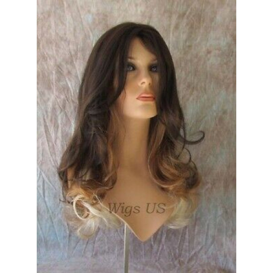ELLA | Medium Brown Mix Lighter Wig Gentle Curl at End Center Skin Part