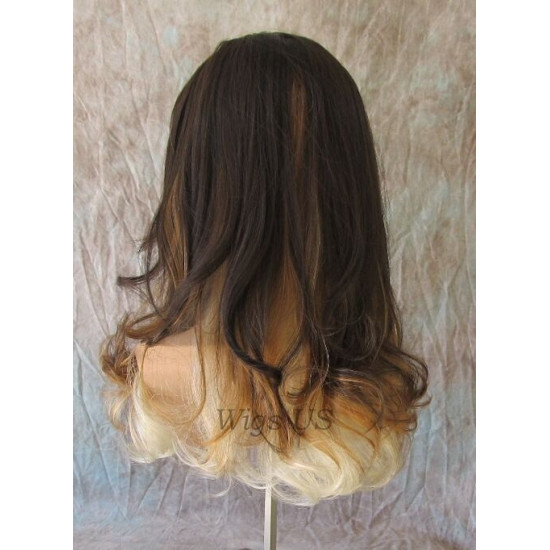 ELLA | Medium Brown Mix Lighter Wig Gentle Curl at End Center Skin Part