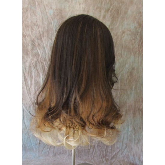 ELLA | Medium Brown Mix Lighter Wig Gentle Curl at End Center Skin Part