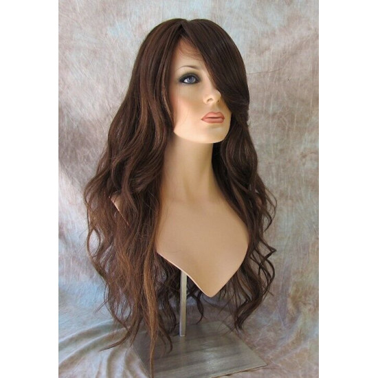 CALA | Auburn Mix Long Wig Heat OK 24" Layers Waves Bangs Skin Part 