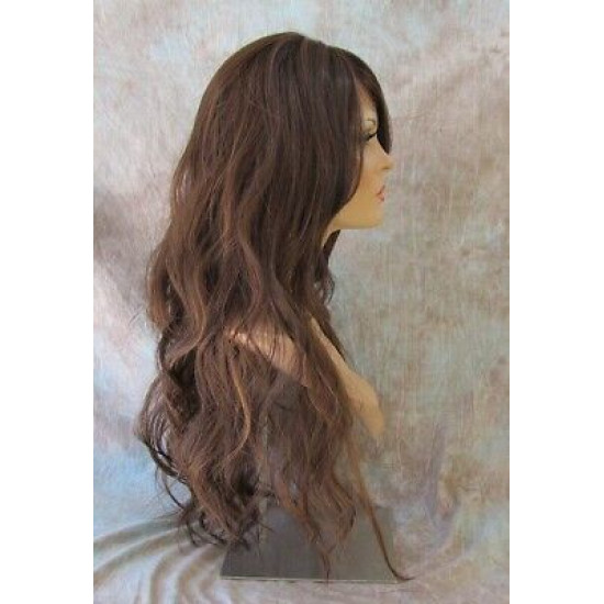 CALA | Auburn Mix Long Wig Heat OK 24" Layers Waves Bangs Skin Part 