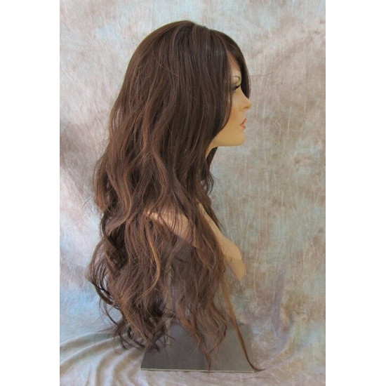 CALA | Auburn Mix Long Wig Heat OK 24" Layers Waves Bangs Skin Part 