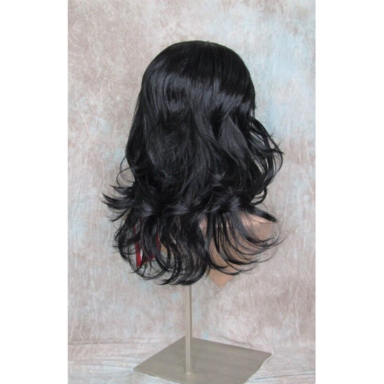 SHANIA | Jet Black Long Soft Waves Wig Bangs Side Part 17" 