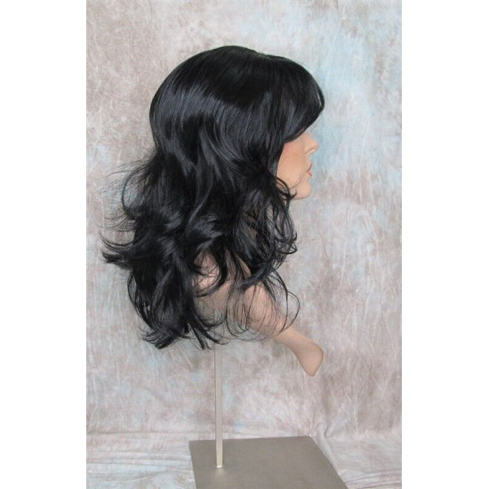 SHANIA | Jet Black Long Soft Waves Wig Bangs Side Part 17" 