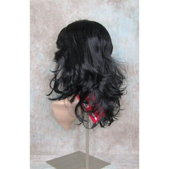SHANIA | Jet Black Long Soft Waves Wig Bangs Side Part 17" 