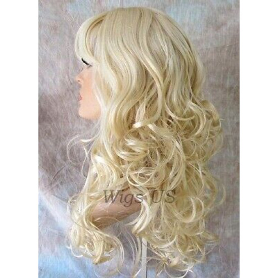 CARLOTTA | Light Blonde Long Wig Soft Waves Center Part Bangs 22" 