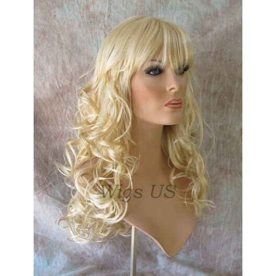 CARLOTTA | Light Blonde Long Wig Soft Waves Center Part Bangs 22" 