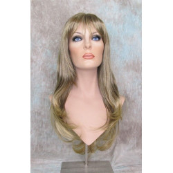 DORY | Brown Golden Tips Long Wig Layers Center Skin Part Bangs 26" 