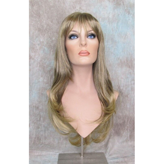 DORY | Brown Golden Tips Long Wig Layers Center Skin Part Bangs 26" 