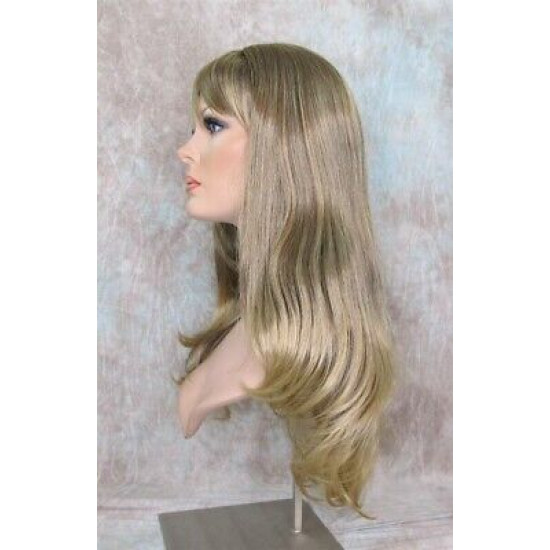 DORY | Brown Golden Tips Long Wig Layers Center Skin Part Bangs 26" 