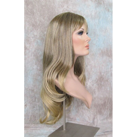 DORY | Brown Golden Tips Long Wig Layers Center Skin Part Bangs 26" 