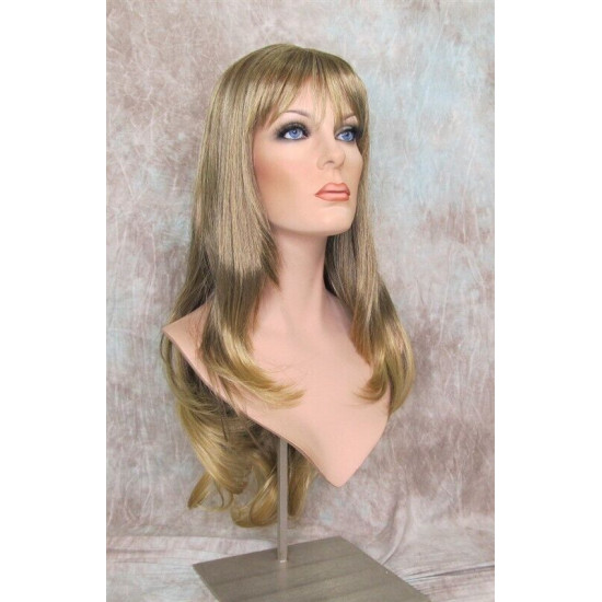 DORY | Brown Golden Tips Long Wig Layers Center Skin Part Bangs 26" 