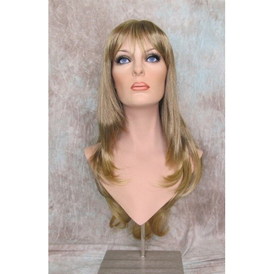 DORY | Brown Golden Tips Long Wig Layers Center Skin Part Bangs 26" 