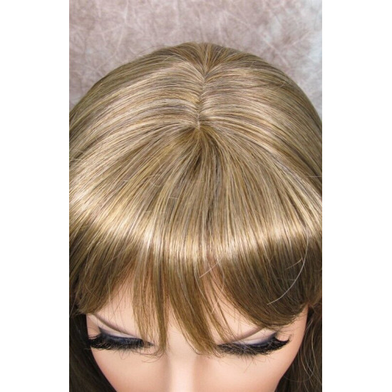 DORY | Brown Golden Tips Long Wig Layers Center Skin Part Bangs 26" 