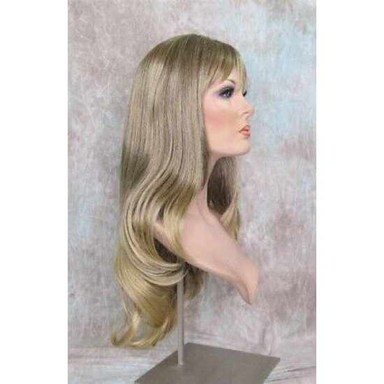 DORY | Brown Golden Tips Long Wig Layers Center Skin Part Bangs 26" 