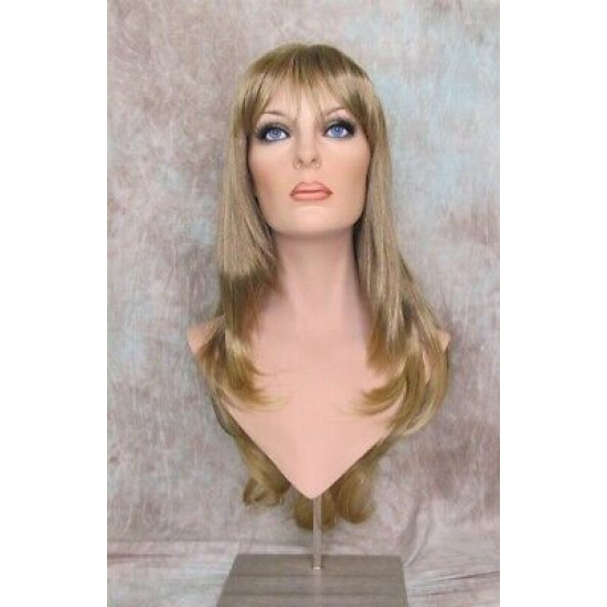 DORY | Brown Golden Tips Long Wig Layers Center Skin Part Bangs 26" 