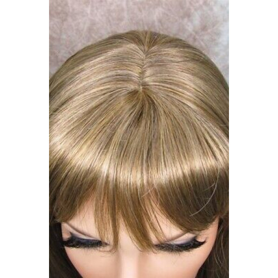 DORY | Brown Golden Tips Long Wig Layers Center Skin Part Bangs 26" 