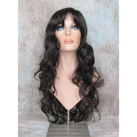 OLIVIA | Dark Brown Long Wig Long Curls Skin Side Part Bangs 