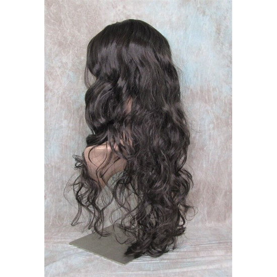 OLIVIA | Dark Brown Long Wig Long Curls Skin Side Part Bangs 