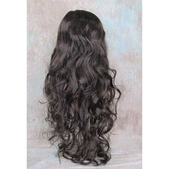 OLIVIA | Dark Brown Long Wig Long Curls Skin Side Part Bangs 