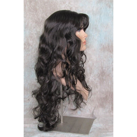 OLIVIA | Dark Brown Long Wig Long Curls Skin Side Part Bangs 