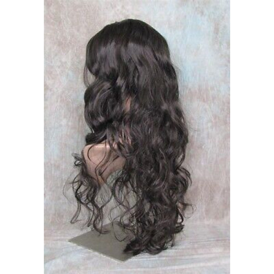 OLIVIA | Dark Brown Long Wig Long Curls Skin Side Part Bangs 