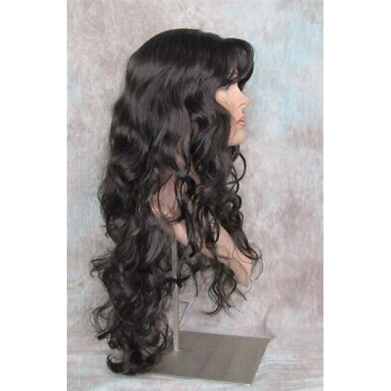 OLIVIA | Dark Brown Long Wig Long Curls Skin Side Part Bangs 