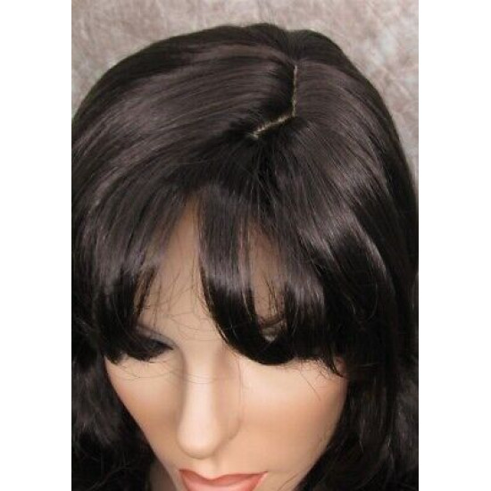 OLIVIA | Dark Brown Long Wig Long Curls Skin Side Part Bangs 