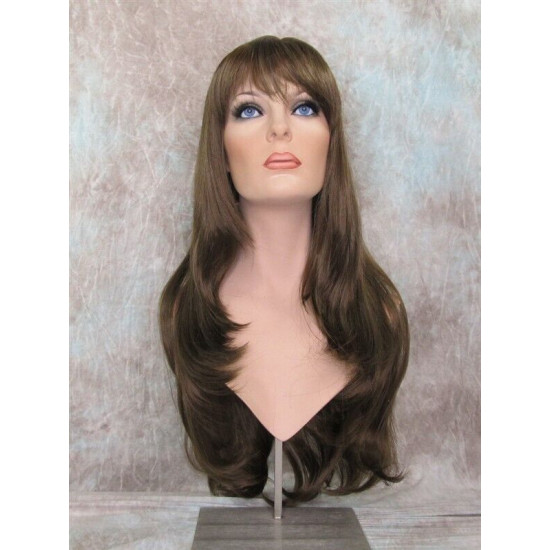 ROSEMARY | Medium Brown Long Layers Wig Full Bangs Skin Part 