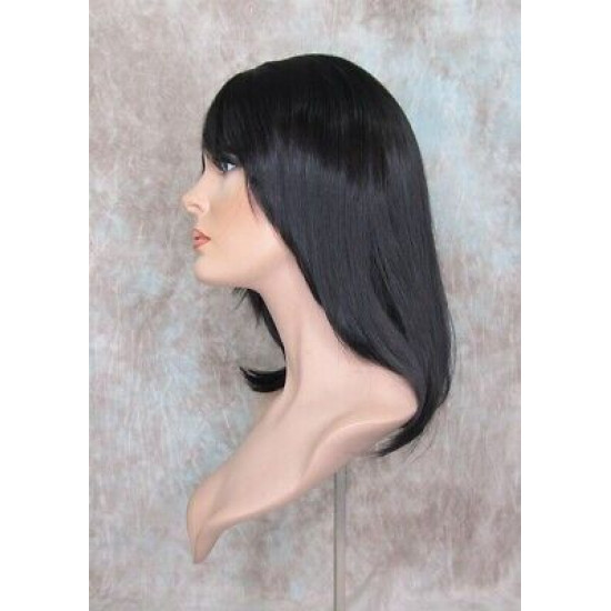 CHEYENNE | Natural Black Medium Wig Beveled Face Frame Layers Skin Part Bangs 