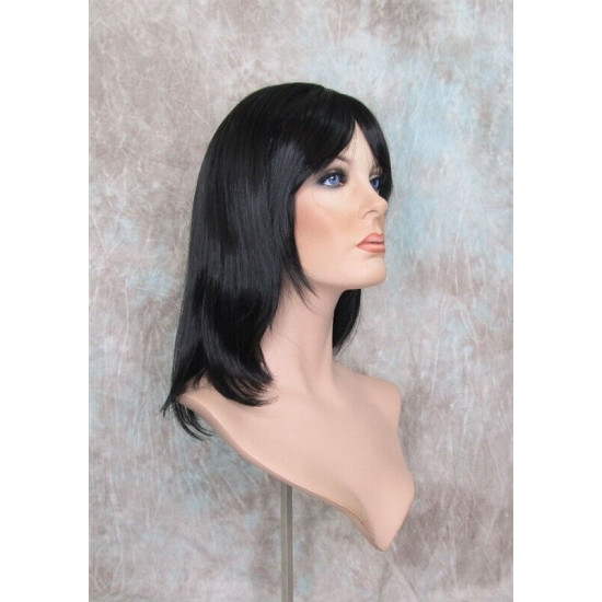 CHEYENNE | Natural Black Medium Wig Beveled Face Frame Layers Skin Part Bangs 