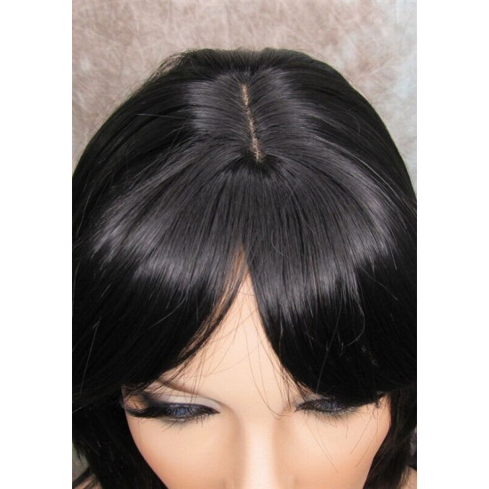 CHEYENNE | Natural Black Medium Wig Beveled Face Frame Layers Skin Part Bangs 