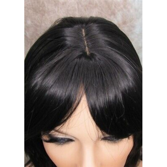 CHEYENNE | Natural Black Medium Wig Beveled Face Frame Layers Skin Part Bangs 