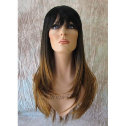 TOKYO | Brown Dark Root Long Wig Straight Layers Skin Crown Bangs TB427N