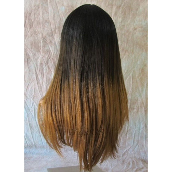 TOKYO | Brown Dark Root Long Wig Straight Layers Skin Crown Bangs TB427N