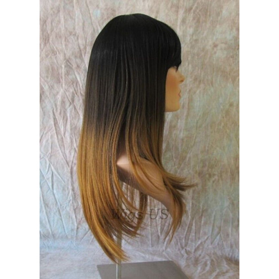 TOKYO | Brown Dark Root Long Wig Straight Layers Skin Crown Bangs TB427N