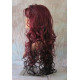 HS BOSTON | Burgundy & Dark Brown Long Wig Curls Side Swept Bangs HEAT OK