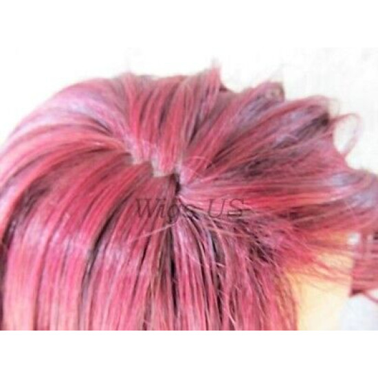 HS BOSTON | Burgundy & Dark Brown Long Wig Curls Side Swept Bangs HEAT OK