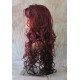 HS BOSTON | Burgundy & Dark Brown Long Wig Curls Side Swept Bangs HEAT OK