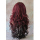 HS BOSTON | Burgundy & Dark Brown Long Wig Curls Side Swept Bangs HEAT OK