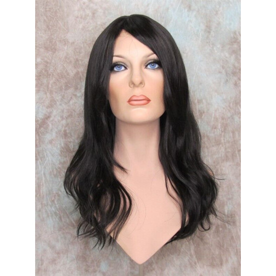 SUNDAY | Darkest Brown Long Beachy Waves Wig Heat OK Long Bangs Skin Part 