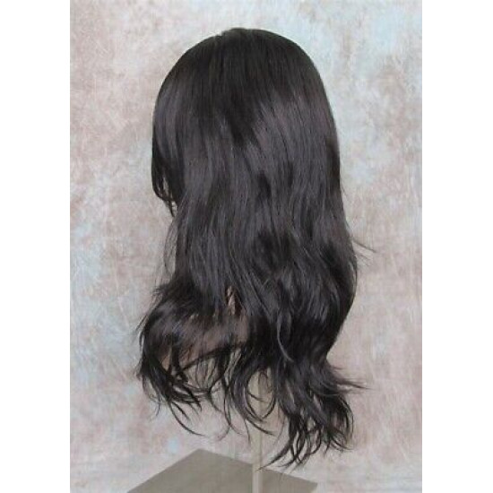 SUNDAY | Darkest Brown Long Beachy Waves Wig Heat OK Long Bangs Skin Part 