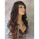 HS BOSTON | Dark Brown to Auburn Long Wig Curls Side Swept Bangs HEAT OK 