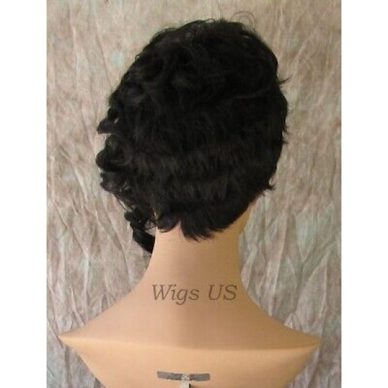 BRYCE | Natural Black Short Wig Unbalanced Bangs Curl Layers Short Side